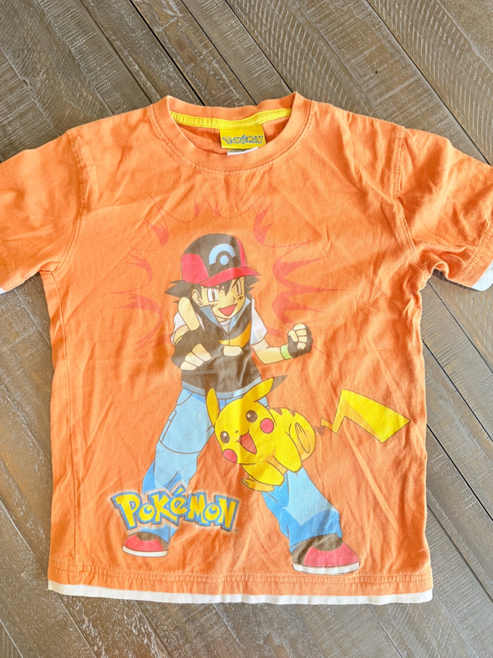 Pokémon Ash & Pikachu Graphic T-Shirt Kids 7/8 Orange 2011